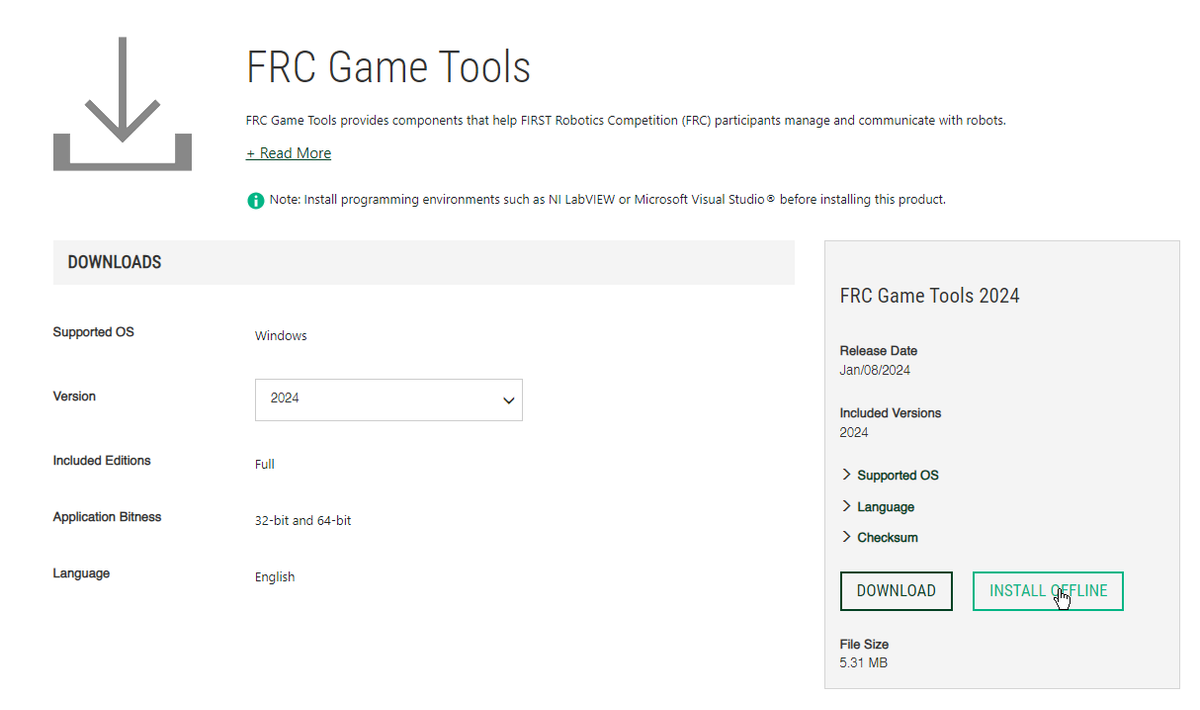 Installing FRC Game Tools | Everybot Docs